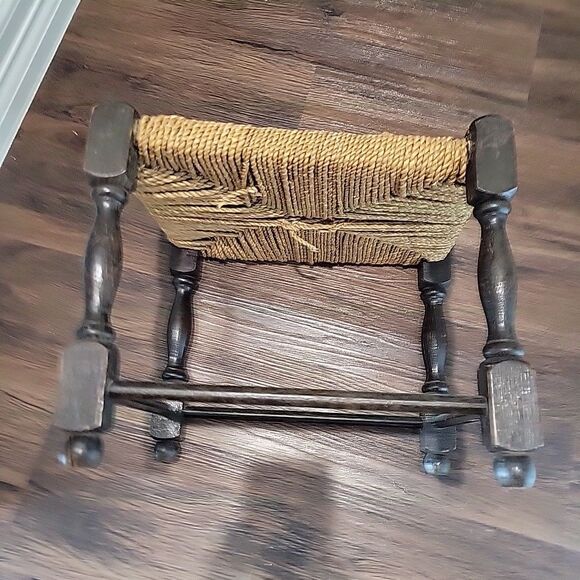 Vintage 1960 Rope Rush Twine Seat Foot Stool Arts and Crafts Primitive Rustic - Picture 11 of 12